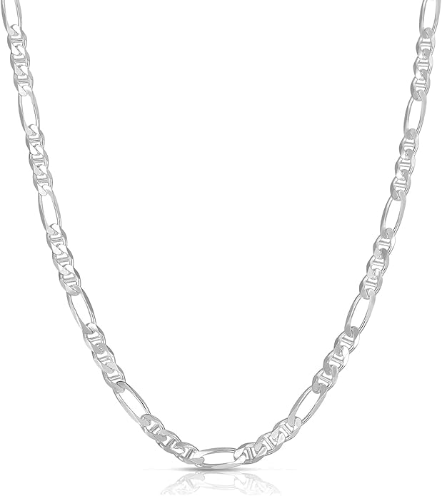Savlano 925 Sterling Silver Italian Solid Figarucci Figaro Mariner Flat Link Chain Necklace For Men & Women - Made in Italy Comes Gift Box