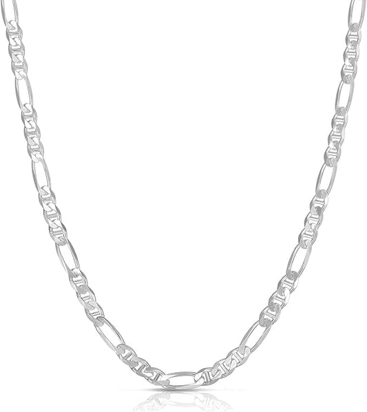 Savlano 925 Sterling Silver Italian Solid Figarucci Figaro Mariner Flat Link Chain Necklace For Men & Women - Made in Italy Comes Gift Box