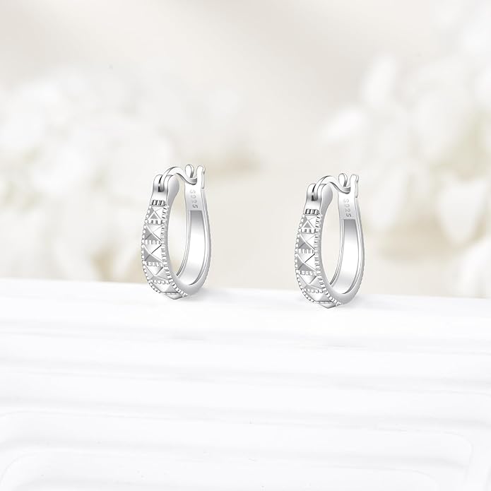 Sterling Silver Hoop Earrings Small Hoop Sun/Leaf/Triangle Huggie Earrings for Women Hypoallergenic
