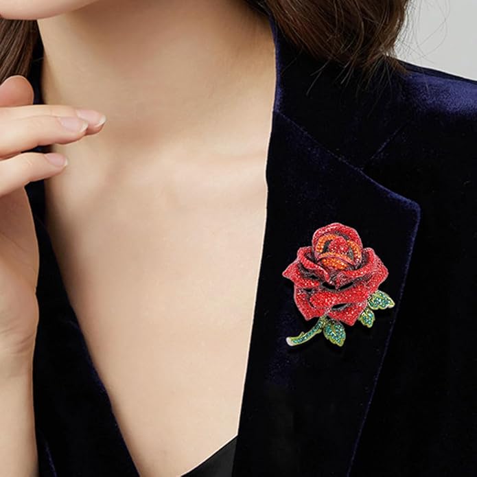 Elegant Rhinestone Rose Flower Brooch for Women Men Vintage Crystal Floral Lapel Pins Elegant Dress Boutonniere Corsage for Hat Bag Suit Tie Gift Wedding Holiday Accessories Jewelry