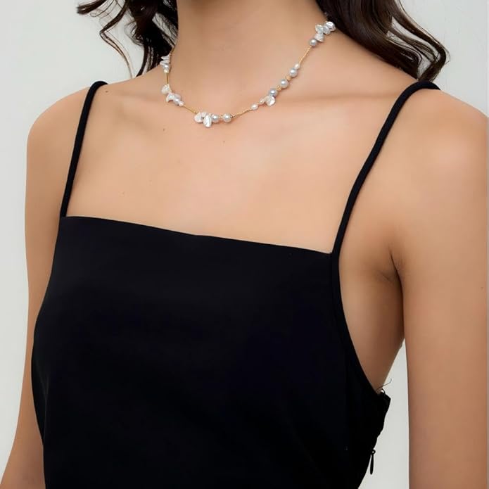 JOLI Real Pearl Necklace for Women with AAA+ Quality Round White Freshwater Genuine Cultured Pearls S925 Sterling Silver Adjustable Design Handmade Pearl Gifts