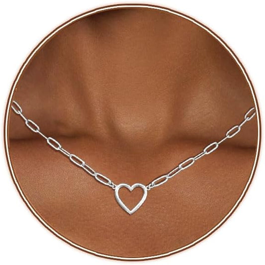 Zeffy Cute Heart Necklace 18k Gold/Silver Plated Tiny Heart Pendant Choker Necklaces Gold Love Heart Chain Necklace for Women Dainty Gold Jewelry Valentines Day Gifts for Women Girls Teen Girls