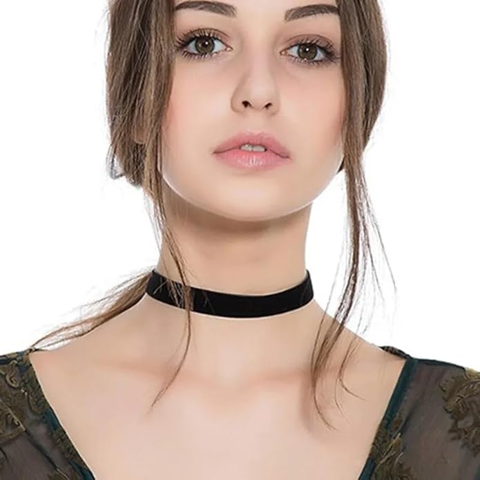 Sora Tuki Black Choker Necklace for Women 1cm-3cm Wide Velvet Leather Lace Chocker Tattoo Collar 90s Goth Jewelry
