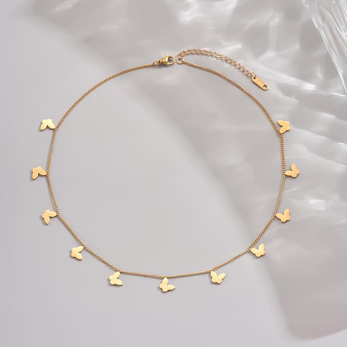 Gold Chain Necklace for Women 18K Gold Plated Stainless Steel Necklace Dainty Star Cross Heart Choker Chains Simple Delicate Minimalist Trendy Jewelry