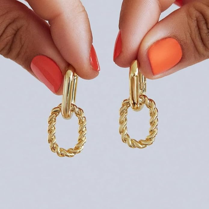 Ana Luisa Ash Double Hoop Earrings for Women - 14K Gold Plated, Silver & Two-Tone Drop Dangle Hoop Earring - Trendy Paperclip Link Huggie Hoop - Hypoallergenic, Water-Resistant & Tarnish-Free Jewelry