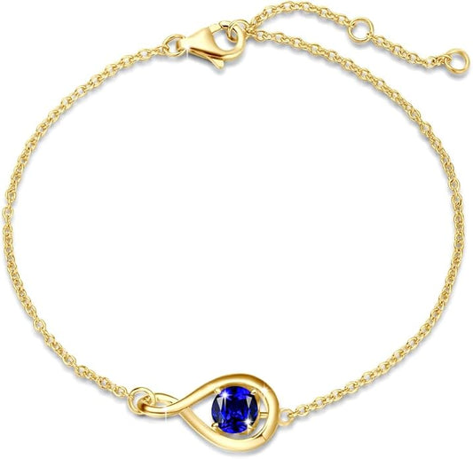 FANCIME Love Bracelet 925 Sterling Silver Infinity Birthstone Bracelets for Women Fine Jewelry Birthday Christmas Gifts for Her Mom Wife, Chain Length 6.7"+1.2" Extend