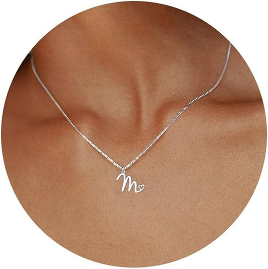 Initial Necklaces for Women Trendy, Dainty Silver Letter Necklace Cute Pendant Choker Name Necklace Personalized Costume Monogram Silver Jewelry Necklace for Women Valentines Gifts