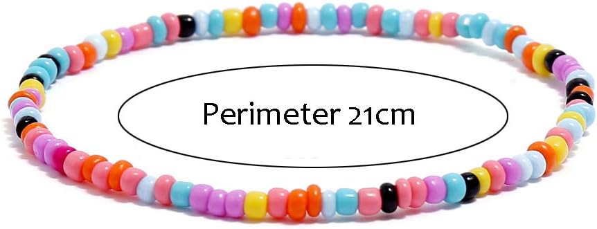 XIJIN 8Pcs Handmade Beaded Anklets for Women Boho Colorful Beads Ankle Bracelets Adjustable Foot Anklet Set