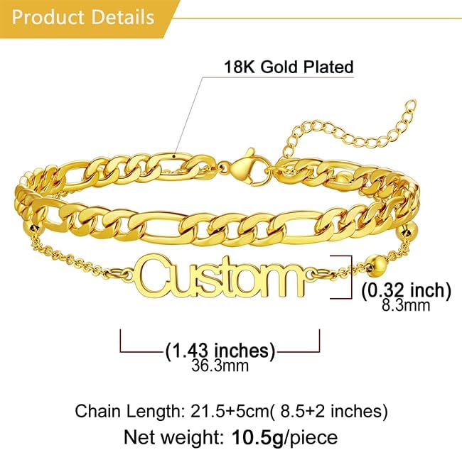 U7 Custom Layered Ankle Bracelets for Women Stainless Steel Bead/Cuban/Figaro/Rope/Wheat Chain Anklet Waterproof Anklet Jewelry for Beach Vacation