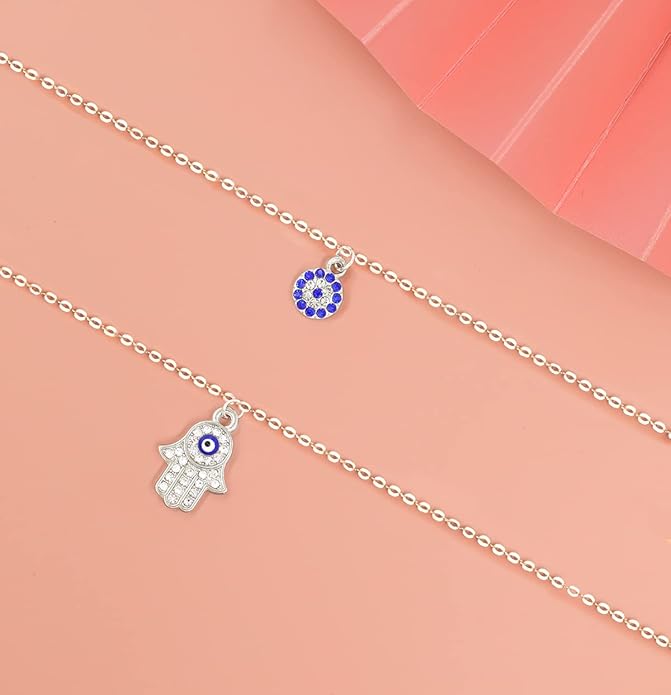 Baydurcan Dainty Evil Eye Necklace and Hamsa Necklace Turkish Blue Eye Hand Pendant Necklace 3pcs Lucky Jewelry Gift for Women