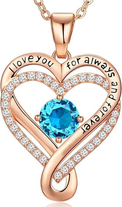 Birthstone Infinity Heart Necklace for Women Wife Girlfriend Mom Daughter Gifts S925 Silver Jewelry For Anniversary Rose Gold Gifts For Birthday Christmas Mothers Valentines Day