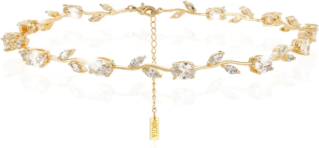 Nikita By Niki 18K Leaf Choker Necklace – Elegant Bridal Choker for Weddings, Formal Choker Necklace for Women, Dainty Wedding Jewelry Gift