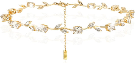 Nikita By Niki 18K Leaf Choker Necklace – Elegant Bridal Choker for Weddings, Formal Choker Necklace for Women, Dainty Wedding Jewelry Gift