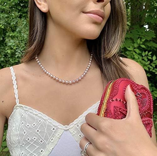 14K White Gold or Yellow Gold AAA Pink Freshwater Cultured Pearls Silk-Knotted 18inch Princess Pearls Strand Necklace - Choice of Pearl Size & Clasp Gold Color