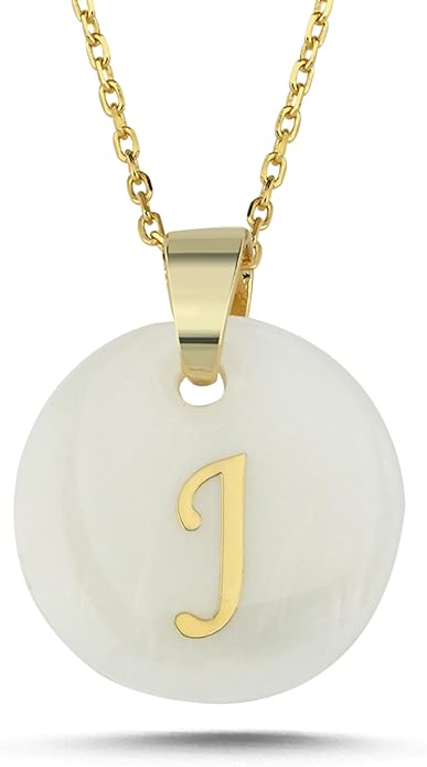 Initial Necklace for Women - Gifts for Women 18ct Gold Vermeil Letter Necklace Genuine Mother of Pearl 925K Sterling Silver Dainty Letter A-Z Necklace
