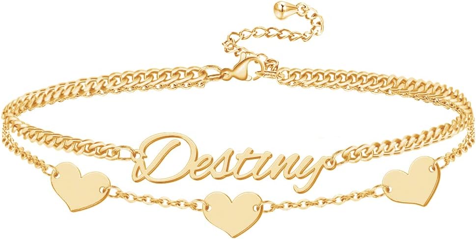 Custom Bracelet with Name 18K Gold Plated Personalized Name Ankle Bracelet Adjustable, Customized Beach Jewelry Gifts for Women Girlfriend