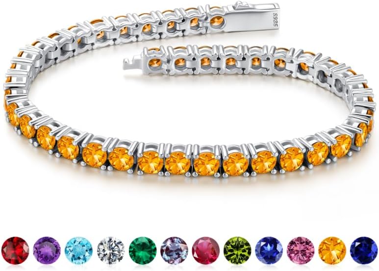 Iefil Christmas Gifts for Women - Size 6.5" - 7" Sterling Silver Tennis Birthstone Bracelet, Anniversary Birthday Gifts for Women
