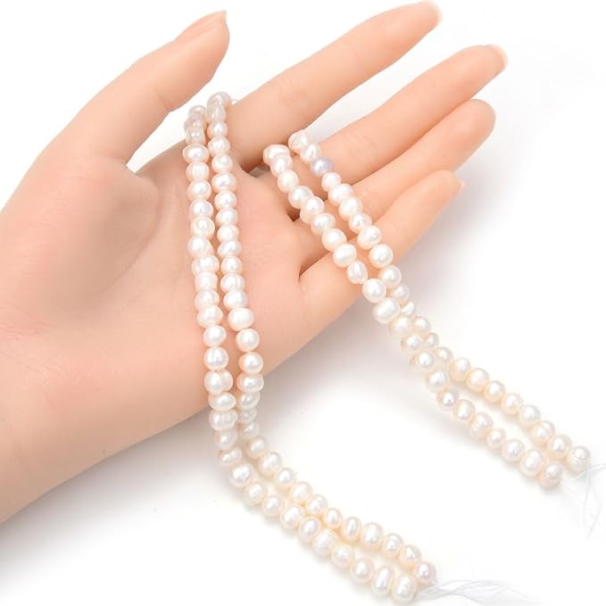 Adabele 1 Strand Real Natural Potato Round White Cultured Freshwater Pearl Loose Beads 6-7mm for Jewelry Craft Making 14 inch FP4-67