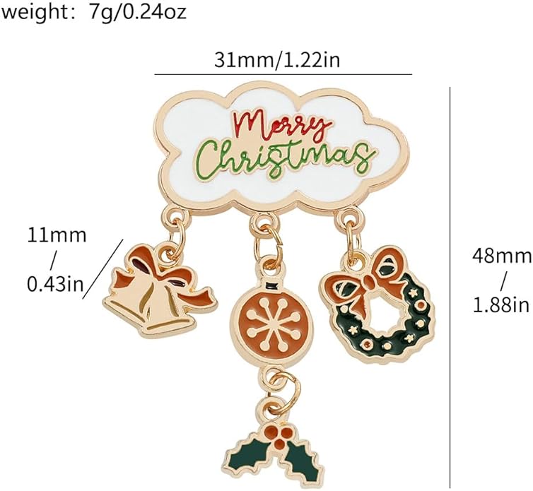 ONLYJUMP Christmas Bell Brooch Pins for Women Girls Lovely Crystal Christmass Tree Snowflake Bell Reindeer Snowman Brooches Colorful Xmas Enamel Pins Holiday Party Gift