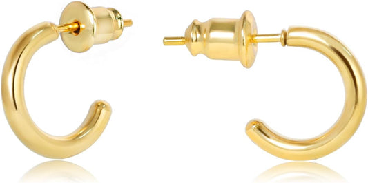 Minimalist Hoops for Women - 14K Gold Open Huggie Hoop Earrings, Hypoallergenic Tiny Hoops in Gold and Silver (Set of 1-5 Pairs)