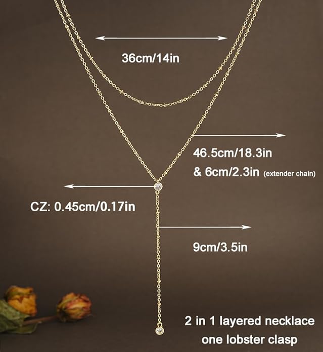 iF YOU Lariat Gold Long Necklaces for Women Trendy, Dainty 14K Gold Plated Drop Chain Necklace, Layered Rosary Beaded Y Necklaces Simple Fashion Jewelry Gifts