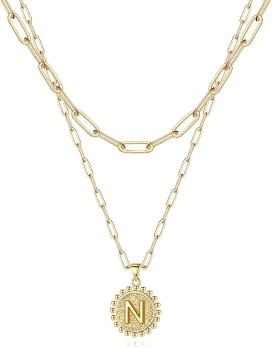 Ursteel Layered Initial Necklaces for Women, 14K-Gold-Plated Dainty Layering Paperclip Chain Necklaces for Women Jewelry