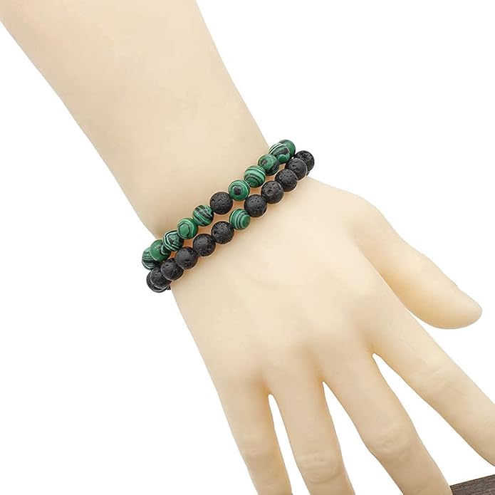 MengPa Mens Beaded Bracelets Couples Matching Bracelet Set Lava Rock Beads for Women Stone Jewelry