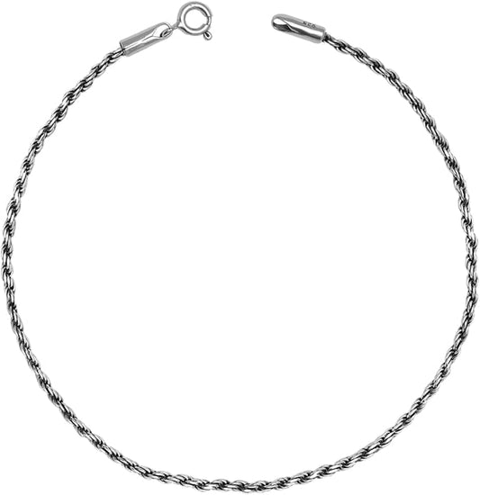 LeCalla 925 Sterling Silver Anklets for Women | Italian 1.8MM Diamond-Cut Braided Rope Chain Ankle Bracelet | Women's Ankle Bracelets Jewelry Gift for Wife, Mom – Birthday, Anniversary & Valentine’s Day