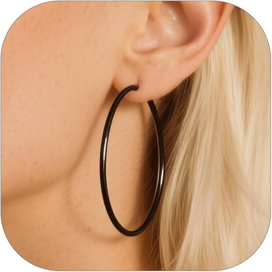 FOCALOOK 14K Gold Plated Lightweight Large Hoops| 2mm Thin Hoop Earrings for Women 30/40/50/70/100mm