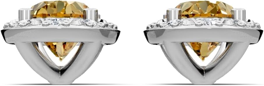 10K White Gold Oval Gemstone and Natural Round Diamonds Stud Earrings for Women - Hypoallergenic Trendy Ladies Earrings for Women - Jewelry Gifts for Wife