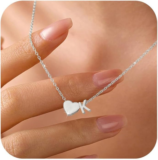 LOVECOM 14K Gold Plated Love Heart Initial Necklaces for Women Mother Daughter 925 Sterling Silver Letter Name A-Z Pendant Necklace Dainty Personalized Chain Necklace Valentines Jewelry Gifts