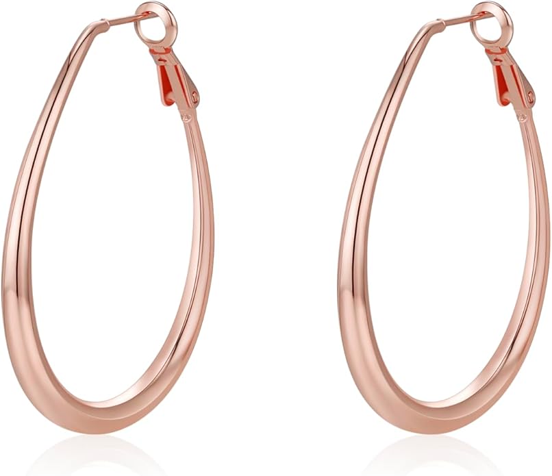 Lightweight Oval Hoop Earrings for Women - 14K Gold Plated, Rose Gold Plated and Sterling Silver Plated Large Oblong Hoop Earrings for Women Statement Jewelry Gift