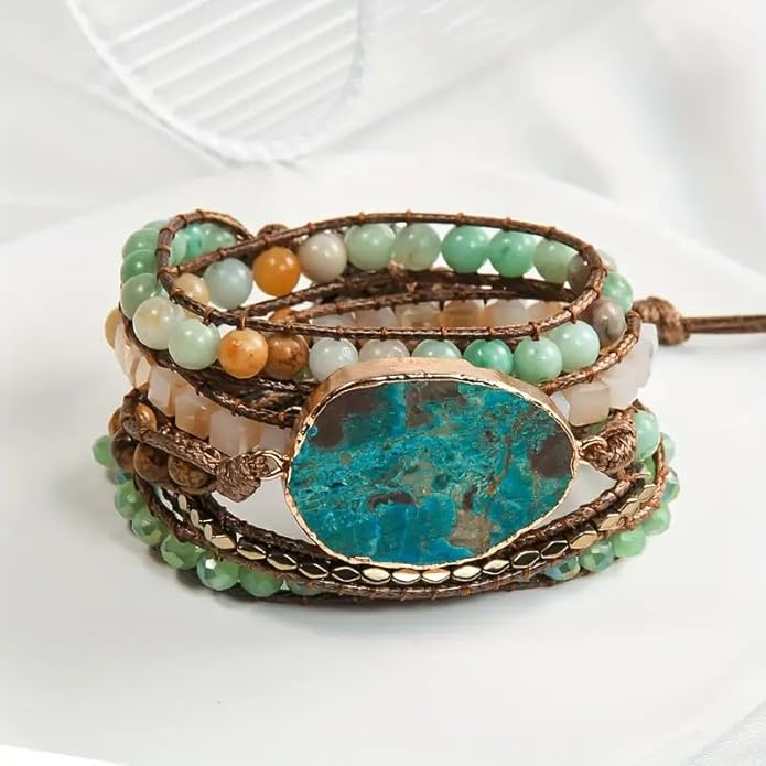 ZOSOJONA Boho Handmade Natural Stone Wrap Bracelets Turquoises Crystal Beads Bracelet Jewelry