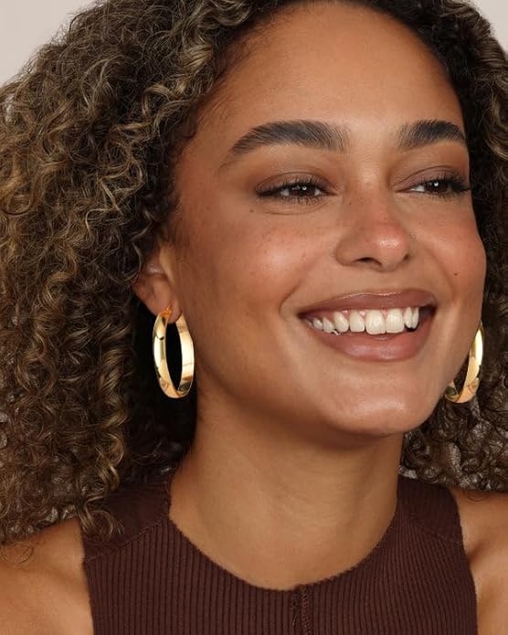 8mm Thick 925 Sterling Silver Hoops Earrings for Women 14K Real Gold Large Hoop Earrings Hypoallergenic and Lightweight Big Hoop Earrings for Women 20/30/40/50/60/70MM