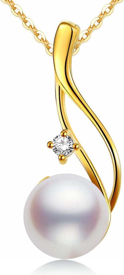 CHAULRI Premium Cultured Freshwater White Pearl Pendant Necklace 18K Gold Plated Sterling Silver gifts for Women for Her Wife Mom Daughter