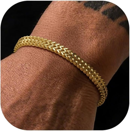 Richsteel Bracelets for Men 6mm/10mm/12mm Width Stainless Steel With Sturdy Clasp Franco Curb Chain Mens Bracelet 7.4/8.2/9 Inches Length