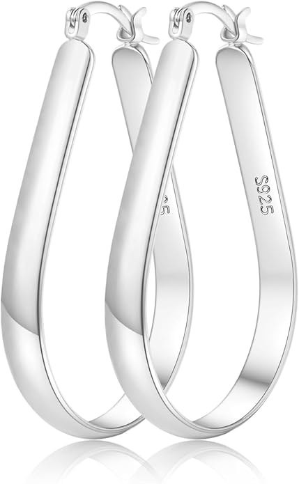 925 Sterling Silver Hoop Earrings for Women Hypoallergenic Oval Sterling Silver Hoop Earrings Large Silver Hoops Earring Lightweight Thick Silver Hoops Earrings for Women 30/40/55/65MM