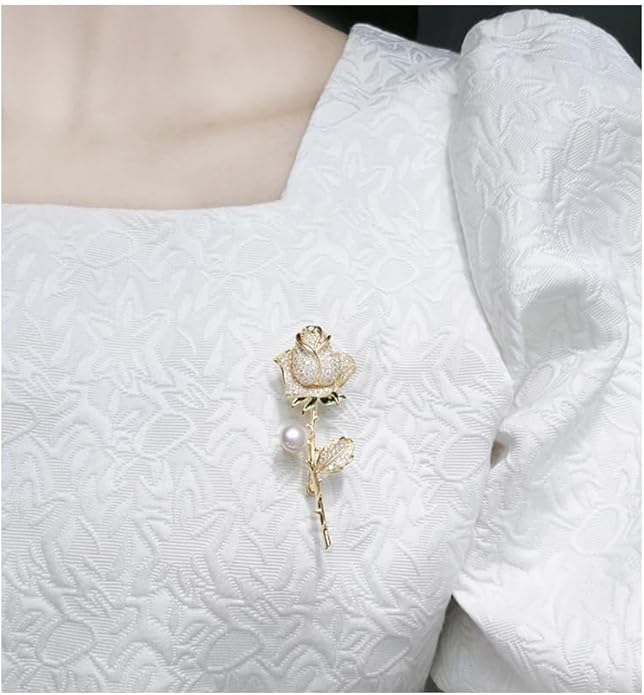 14K Gold Moissanite Rose Flower Brooch - Chic & Elegant Jacket Pin, Ideal Mother's Day Gift, Timeless Women's Accessory, Ideal for Special Occasions