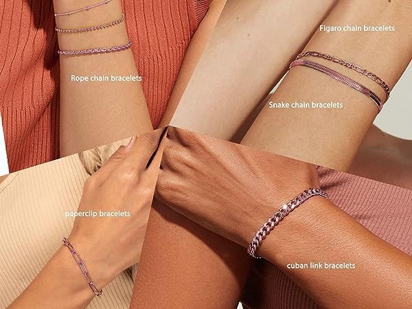 Gold Bracelets for Women Trendy,14K Gold Plated Dainty Stackable Paperclip Cuban Link Chain Bracelets, Simple Cute Cuff Bracelets Jewelry Set Adjustable 7"+2"