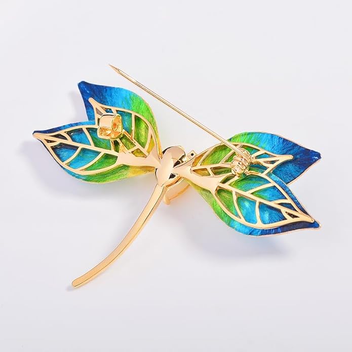 14K Gold Dynamic Dragonfly Brooch with Moissanite Wing Design, A Day-to-Night Transition Accessory, Suitable for Office and Dinner Parties