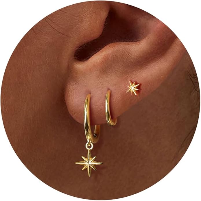 Freekiss 3 Pairs Gold Hoop Earrings Set: Dainty Stud Earrings Trendy Small 14K Gold Plated Hypoallergenic Dangle Cartilage Huggie Hoop Earrings for Women Gold Jewelry for Women Gifts