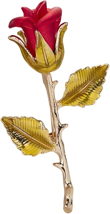 QLUYCKW Rose Flower Brooch Pin for Women Fashion Dainty Gold Plated 3D Red Roses Floral Crystal Brooch Pin Birthday Dress Suit Accessories Jewelry
