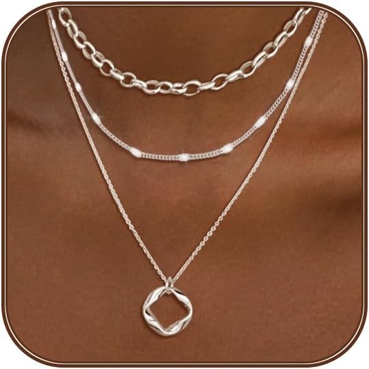 OGD Layered CZ Rondelle Pendant Necklaces for Women, 14K Gold Plated Trendy Mariner Chain Dainty Circle Rondelle Pendant Choker Necklace for Women Two-Toned Cubic Zirconia Gold Necklace