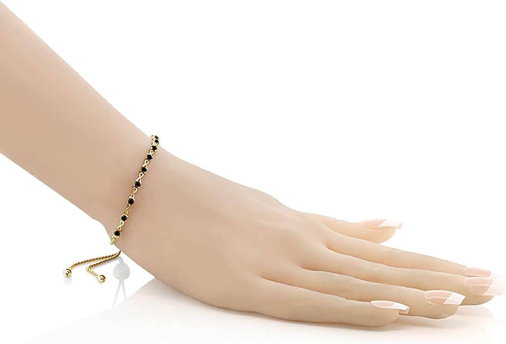 Gem Stone King Round Gemstone Birthstone Tennis Bracelet For Women | 925 Sterling Silver | 2.5MM Round | Fits Up To 9 Inch Wrist | Adjustable Bolo Bracelet For Women | Easy-On Easy-Off