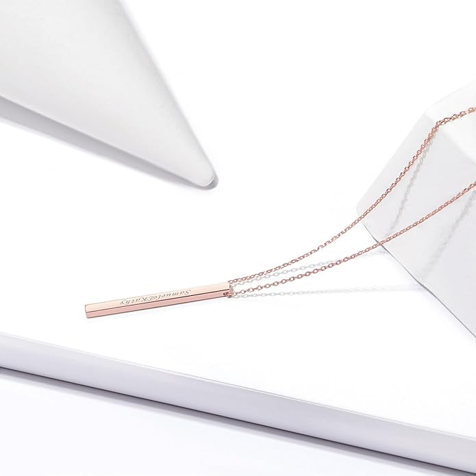 ChicSilver Customizable Vertical Bar Pendant Necklace 925 Sterling Silver Y Necklace Simple Fashion Jewelry Gifts for Women