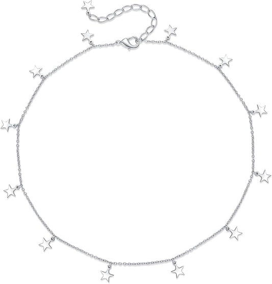 Star Necklace for Women White Gold 14K Gold Plated Layered Star Choker Necklace for Women Thanksgiving Christmas Jewelry Gifts