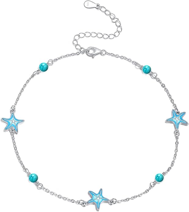 CRMAD Beach Starfish Anklet for Women Sterling Silver Moonstone Beach Anklet Irish Jewelry (starfish)