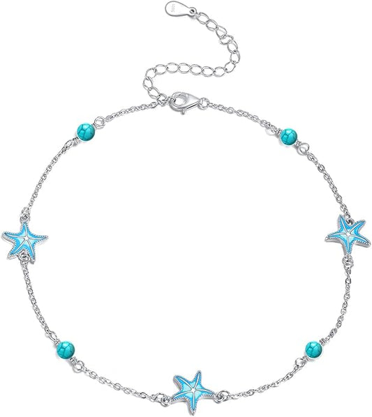 CRMAD Beach Starfish Anklet for Women Sterling Silver Moonstone Beach Anklet Irish Jewelry (starfish)