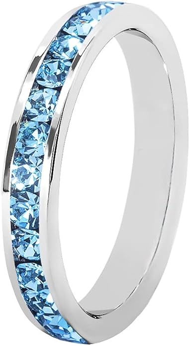 Muses Art Design Birthstone Eternity Band Ring (Channel Set/Full Round), Stackable Fashion Ring with Crystal Birthstone