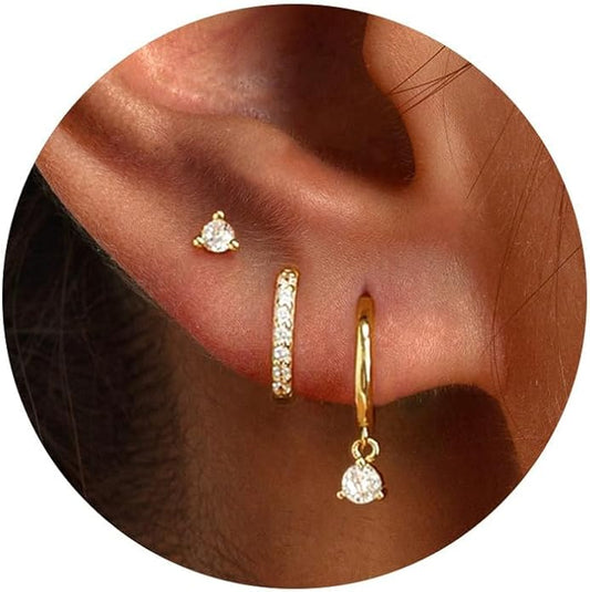 Freekiss 3 Pairs Gold Hoop Earrings Set: Dainty Stud Earrings Trendy Small 14K Gold Plated Hypoallergenic Dangle Cartilage Huggie Hoop Earrings for Women Gold Jewelry for Women Gifts